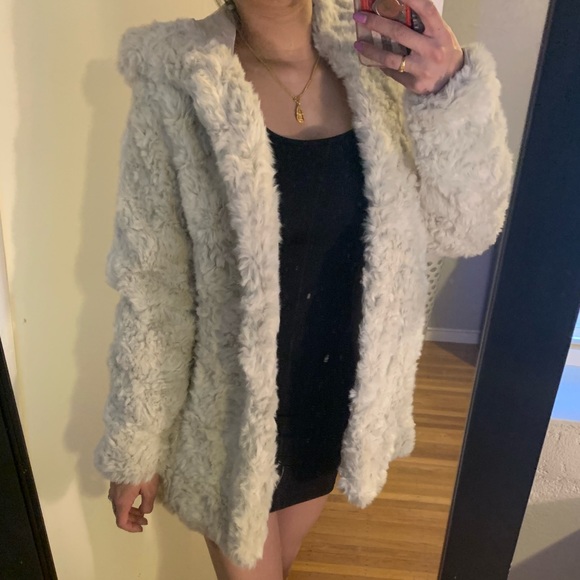 Hollister Sweaters - White faux fur coat